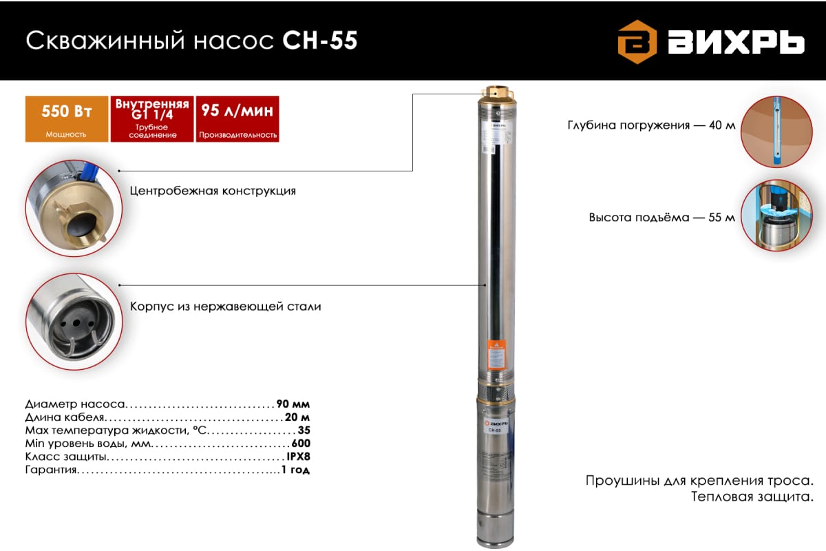 Насос скважинный СН-55 Вихрь 68/3/9