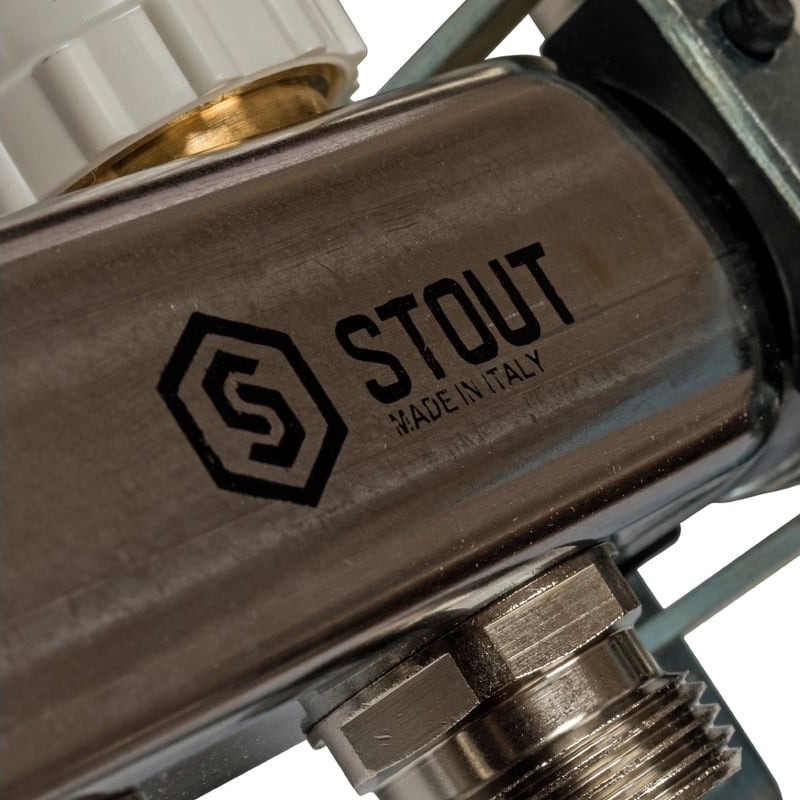 Блок коллект. с расход. 1 х 3/4 3 вых. STOUT (кран шар., термометр, воздухоот.) SMS 0907 000003