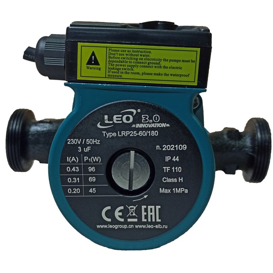 Насос циркул. 25-60/180 LEO с гайками, кабель 1м
