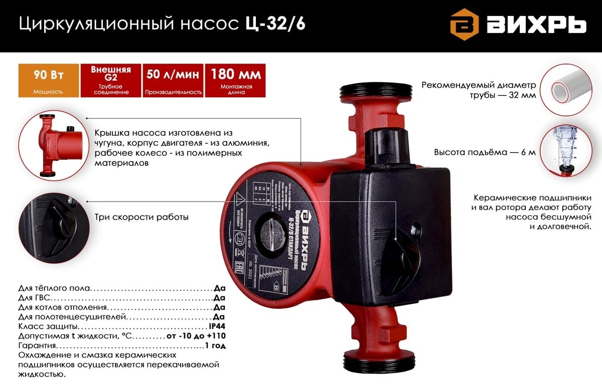 Насос циркул. 32-60 Вихрь Ц 68/7/9