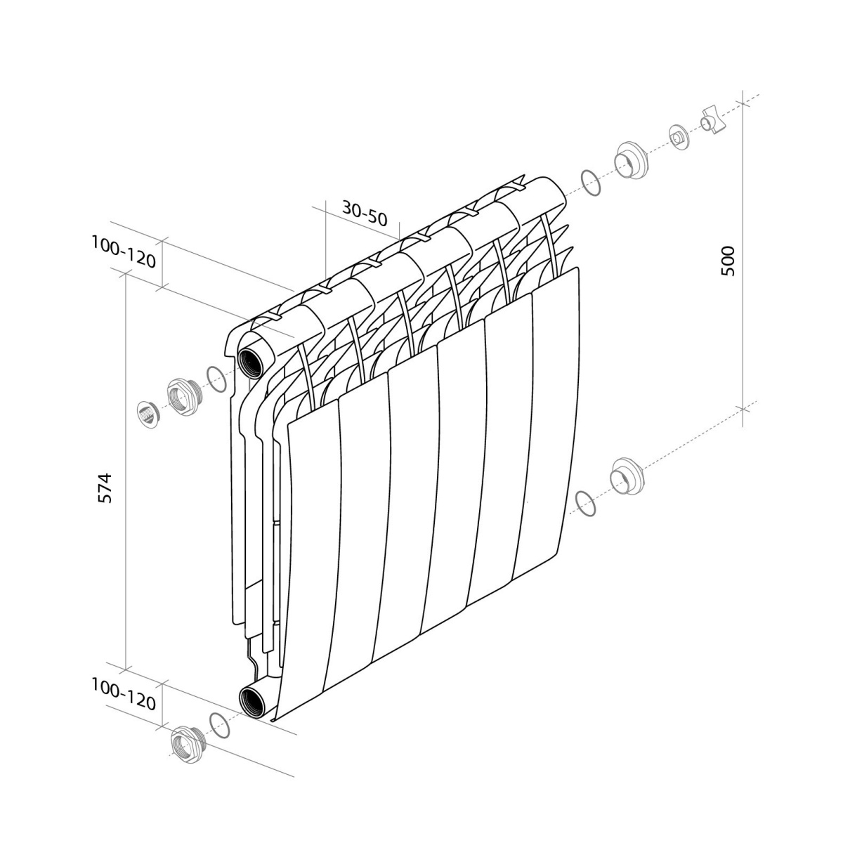 Радиатор BIMETAL 500 х 87 ROYAL Thermo BILINER / Bianco Traffico (white)