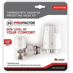Комплект радиатора термостатический угловой 3/4 ProFactorс преднастройкой и упл.   PF RVT 992UR