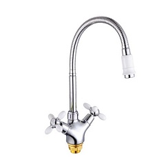Смеситель для кухни Gota Rocio гибкий излив 2 рукоят. цвет. након.и ручк. белый G5860-7 (G758607)