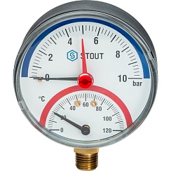 Термоманометр радиальный STOUT 1/2 10 бар. 120 град. SIM-0006-801015